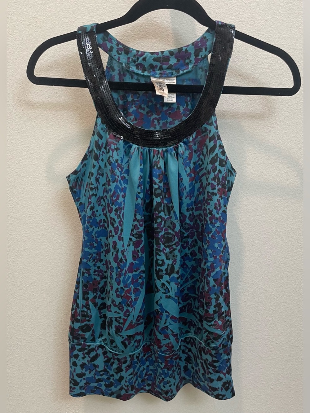 Y2K Blue and Purple Sequin-Trim Sleeveless Cheetah Print Going Out Top